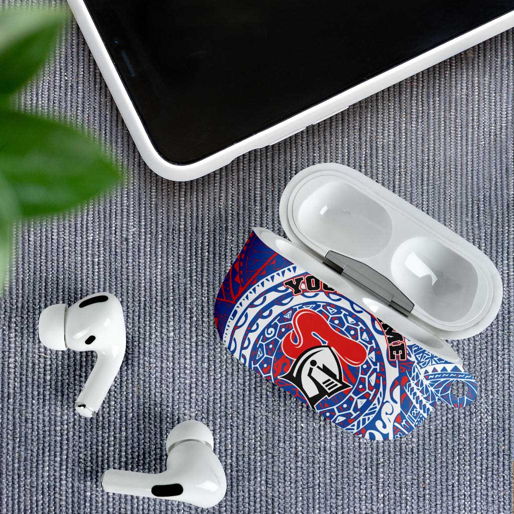 Personalized Newcastle Knights AirPods Case Polynesian Tribal Chest and Sleeve Tattoo