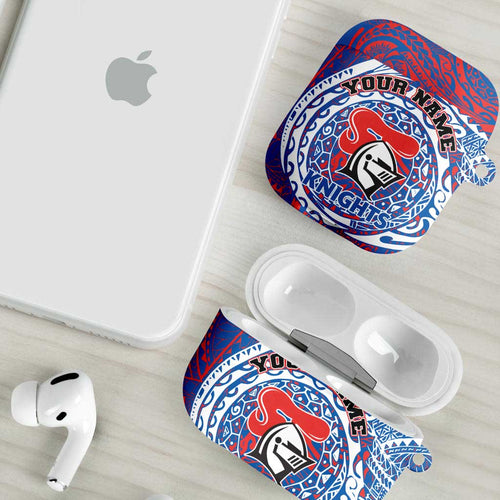 Personalized Newcastle Knights AirPods Case Polynesian Tribal Chest and Sleeve Tattoo