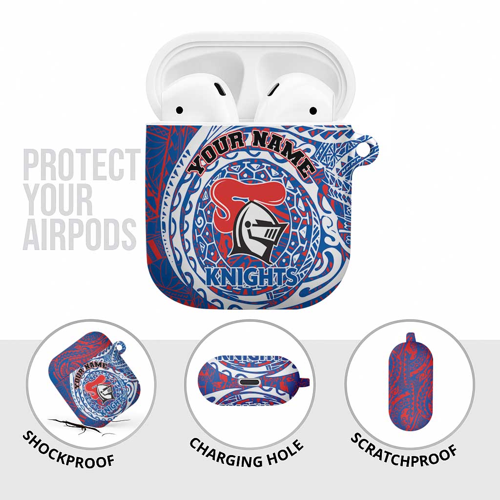 Personalized Newcastle Knights AirPods Case Polynesian Tribal Chest and Sleeve Tattoo
