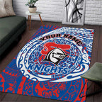 Personalized Newcastle Knights Area Rug Polynesian Tribal Chest and Sleeve Tattoo