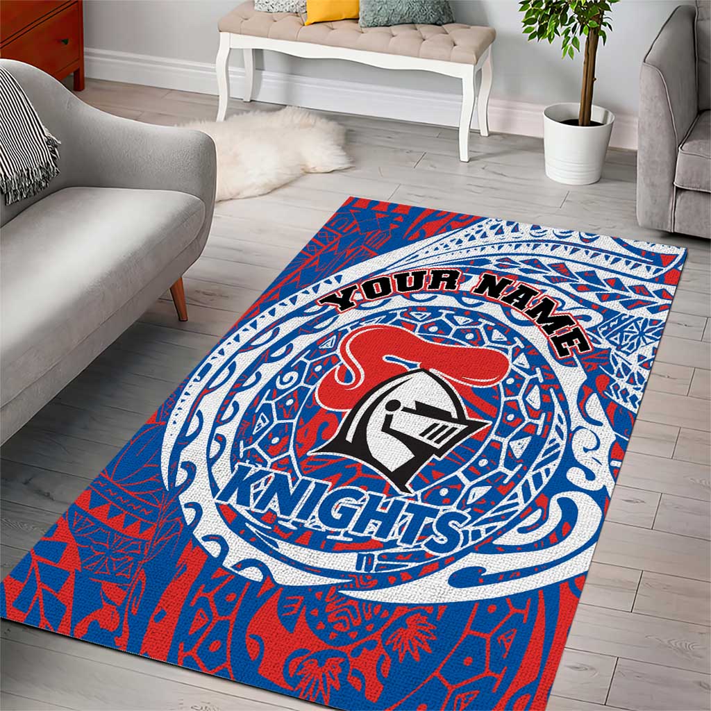Personalized Newcastle Knights Area Rug Polynesian Tribal Chest and Sleeve Tattoo