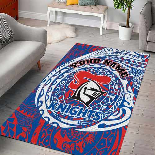 Personalized Newcastle Knights Area Rug Polynesian Tribal Chest and Sleeve Tattoo