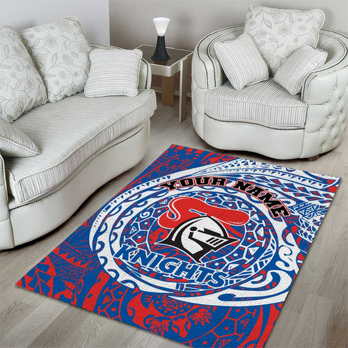 Personalized Newcastle Knights Area Rug Polynesian Tribal Chest and Sleeve Tattoo