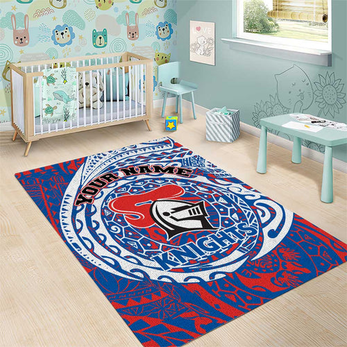 Personalized Newcastle Knights Area Rug Polynesian Tribal Chest and Sleeve Tattoo