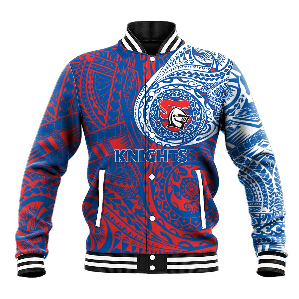 Personalized Newcastle Knights Baseball Jacket Polynesian Tribal Chest and Sleeve Tattoo