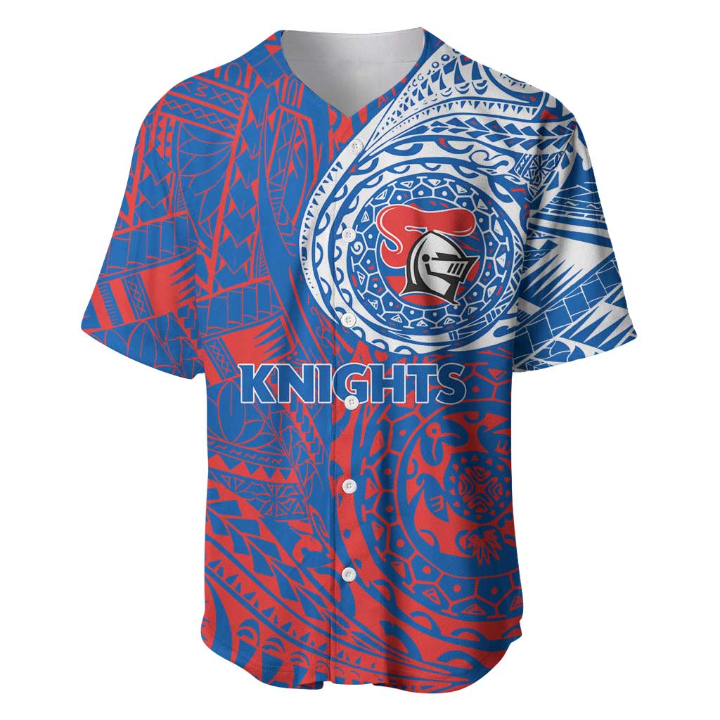 Personalized Newcastle Knights Baseball Jersey Polynesian Tribal Chest and Sleeve Tattoo