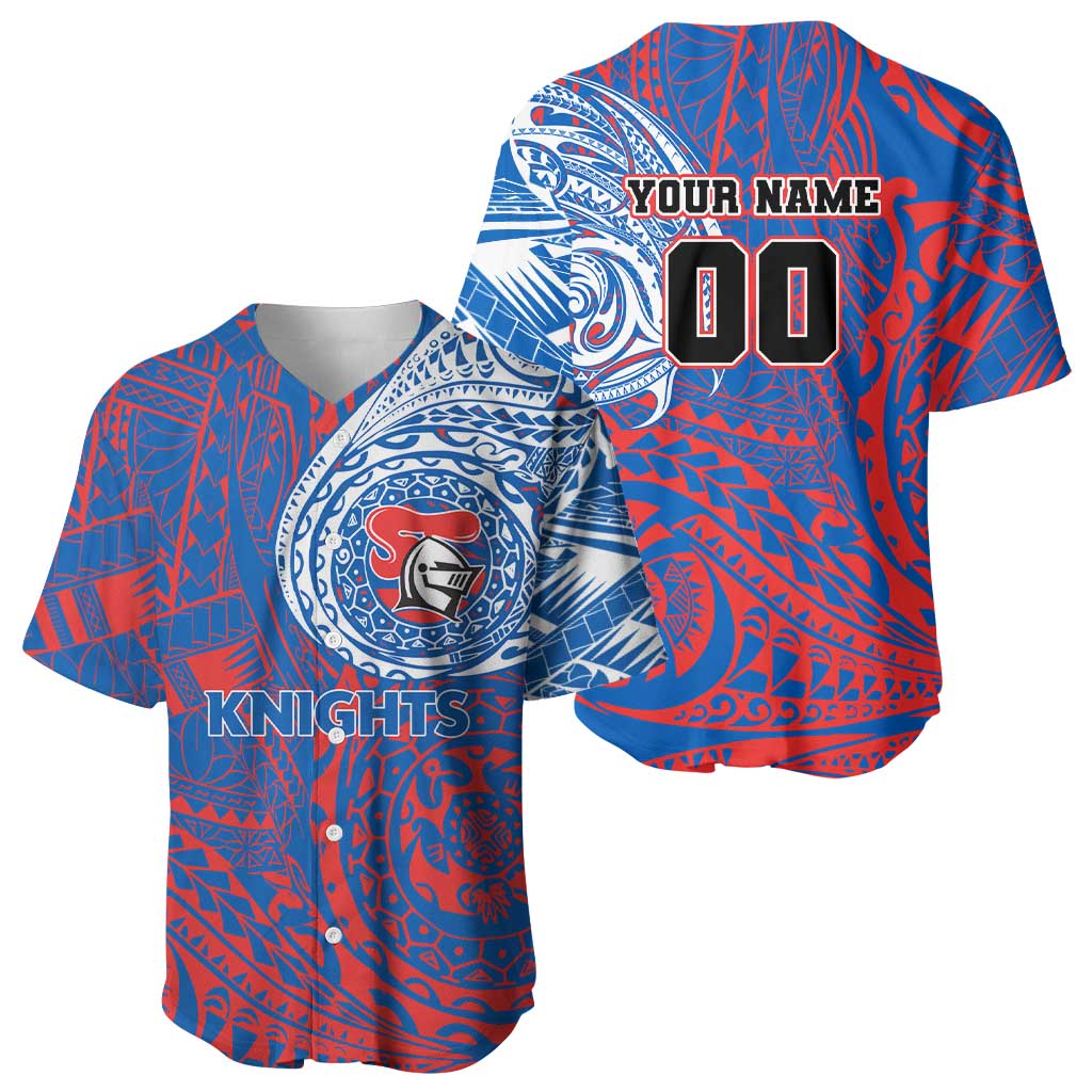 Personalized Newcastle Knights Baseball Jersey Polynesian Tribal Chest and Sleeve Tattoo