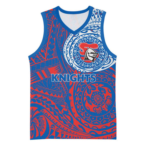 Personalized Newcastle Knights Basketball Jersey Polynesian Tribal Chest and Sleeve Tattoo