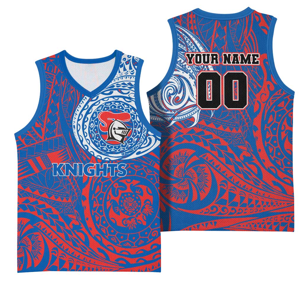 Personalized Newcastle Knights Basketball Jersey Polynesian Tribal Chest and Sleeve Tattoo