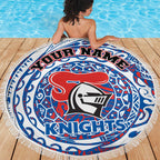 Personalized Newcastle Knights Beach Blanket Polynesian Tribal Chest and Sleeve Tattoo