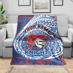 Personalized Newcastle Knights Blanket Polynesian Tribal Chest and Sleeve Tattoo