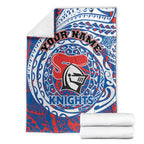 Personalized Newcastle Knights Blanket Polynesian Tribal Chest and Sleeve Tattoo