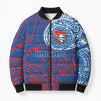Personalized Newcastle Knights Bomber Puffer Jacket Polynesian Tribal Chest and Sleeve Tattoo