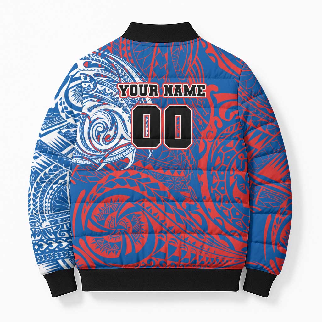 Personalized Newcastle Knights Bomber Puffer Jacket Polynesian Tribal Chest and Sleeve Tattoo