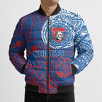 Personalized Newcastle Knights Bomber Puffer Jacket Polynesian Tribal Chest and Sleeve Tattoo