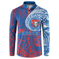 Personalized Newcastle Knights Button Sweatshirt Polynesian Tribal Chest and Sleeve Tattoo