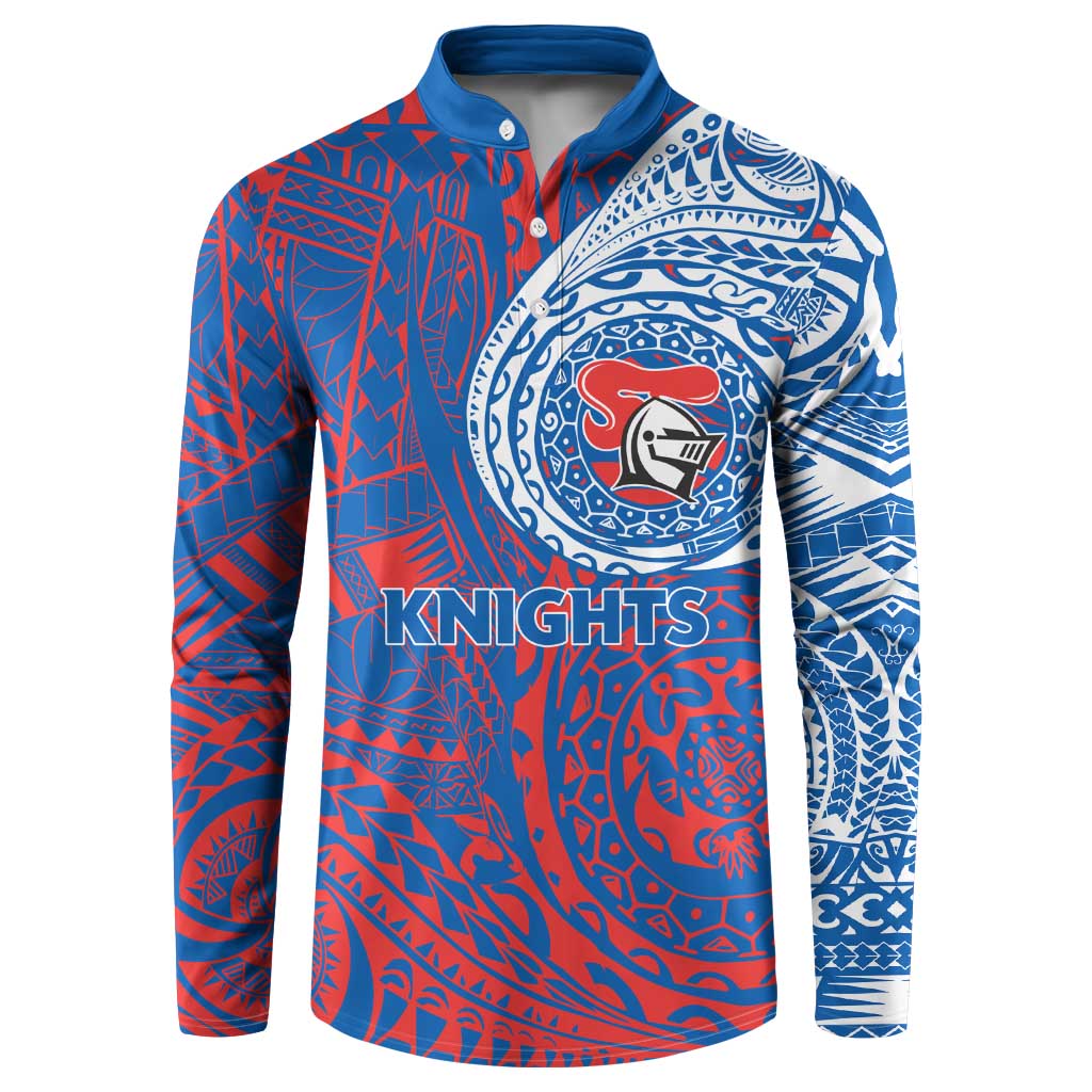 Personalized Newcastle Knights Button Sweatshirt Polynesian Tribal Chest and Sleeve Tattoo