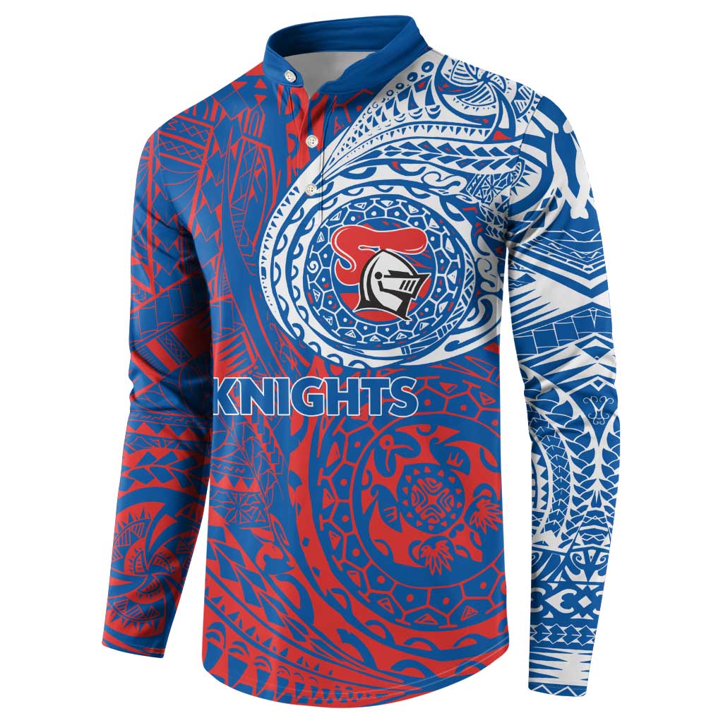 Personalized Newcastle Knights Button Sweatshirt Polynesian Tribal Chest and Sleeve Tattoo
