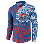 Personalized Newcastle Knights Button Sweatshirt Polynesian Tribal Chest and Sleeve Tattoo