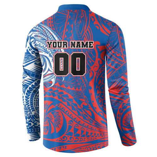 Personalized Newcastle Knights Button Sweatshirt Polynesian Tribal Chest and Sleeve Tattoo