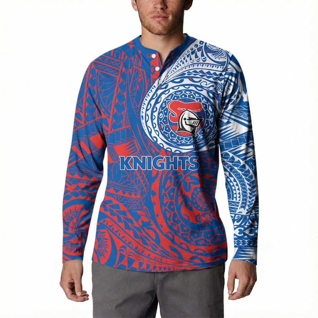 Personalized Newcastle Knights Button Sweatshirt Polynesian Tribal Chest and Sleeve Tattoo