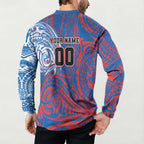 Personalized Newcastle Knights Button Sweatshirt Polynesian Tribal Chest and Sleeve Tattoo