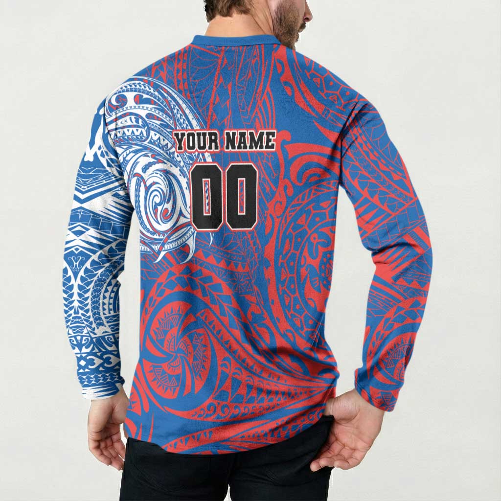 Personalized Newcastle Knights Button Sweatshirt Polynesian Tribal Chest and Sleeve Tattoo