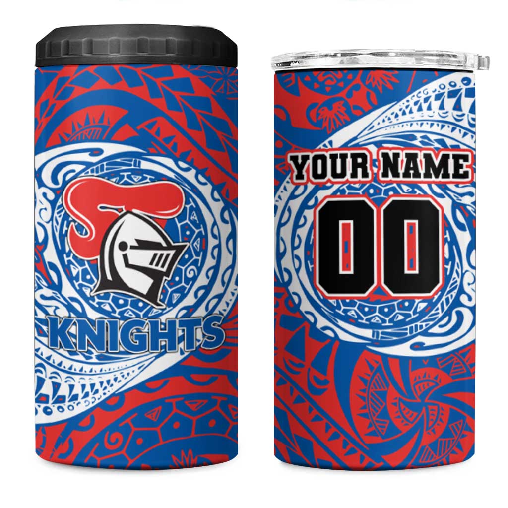 Personalized Newcastle Knights 4 in 1 Can Cooler Tumbler Polynesian Tribal Chest and Sleeve Tattoo
