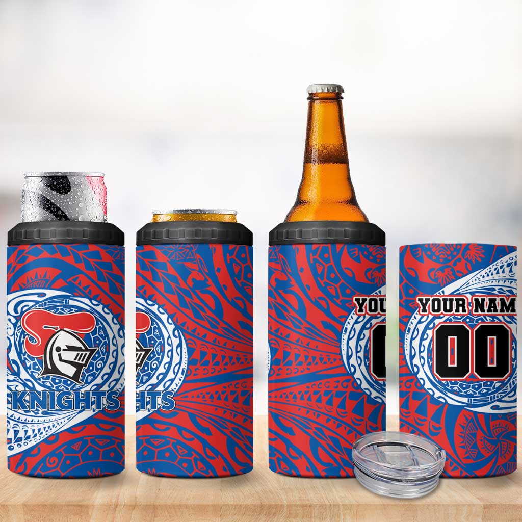 Personalized Newcastle Knights 4 in 1 Can Cooler Tumbler Polynesian Tribal Chest and Sleeve Tattoo