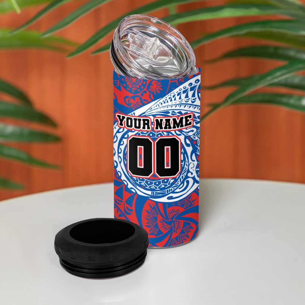Personalized Newcastle Knights 4 in 1 Can Cooler Tumbler Polynesian Tribal Chest and Sleeve Tattoo