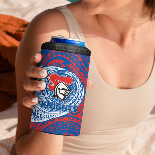 Personalized Newcastle Knights 4 in 1 Can Cooler Tumbler Polynesian Tribal Chest and Sleeve Tattoo