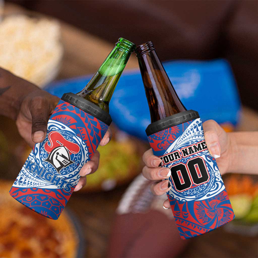Personalized Newcastle Knights 4 in 1 Can Cooler Tumbler Polynesian Tribal Chest and Sleeve Tattoo