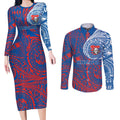 Personalized Newcastle Knights Couples Matching Long Sleeve Bodycon Dress and Long Sleeve Button Shirt Polynesian Tribal Chest and Sleeve Tattoo