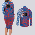 Personalized Newcastle Knights Couples Matching Long Sleeve Bodycon Dress and Long Sleeve Button Shirt Polynesian Tribal Chest and Sleeve Tattoo