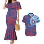 Personalized Newcastle Knights Couples Matching Mermaid Dress and Hawaiian Shirt Polynesian Tribal Chest and Sleeve Tattoo