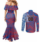 Personalized Newcastle Knights Couples Matching Mermaid Dress and Long Sleeve Button Shirt Polynesian Tribal Chest and Sleeve Tattoo