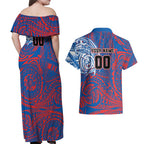 Personalized Newcastle Knights Couples Matching Off Shoulder Maxi Dress and Hawaiian Shirt Polynesian Tribal Chest and Sleeve Tattoo