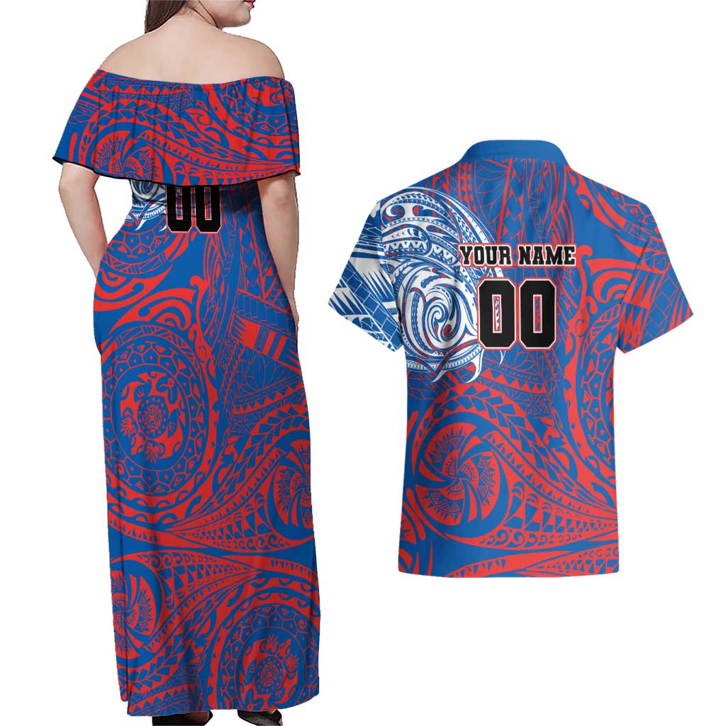 Personalized Newcastle Knights Couples Matching Off Shoulder Maxi Dress and Hawaiian Shirt Polynesian Tribal Chest and Sleeve Tattoo