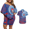 Personalized Newcastle Knights Couples Matching Off Shoulder Short Dress and Hawaiian Shirt Polynesian Tribal Chest and Sleeve Tattoo