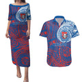 Personalized Newcastle Knights Couples Matching Puletasi and Hawaiian Shirt Polynesian Tribal Chest and Sleeve Tattoo