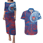 Personalized Newcastle Knights Couples Matching Puletasi and Hawaiian Shirt Polynesian Tribal Chest and Sleeve Tattoo