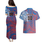 Personalized Newcastle Knights Couples Matching Puletasi and Hawaiian Shirt Polynesian Tribal Chest and Sleeve Tattoo