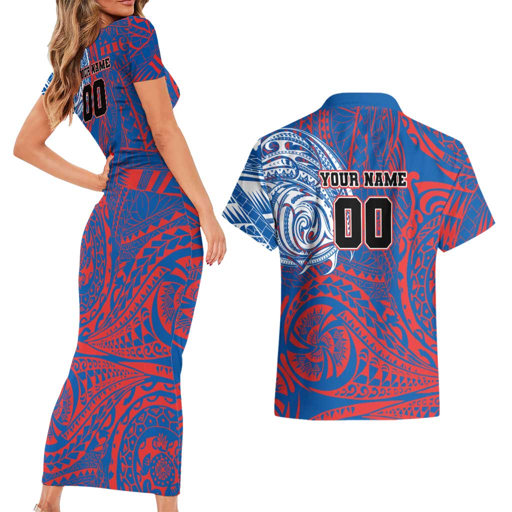 Personalized Newcastle Knights Couples Matching Short Sleeve Bodycon Dress and Hawaiian Shirt Polynesian Tribal Chest and Sleeve Tattoo