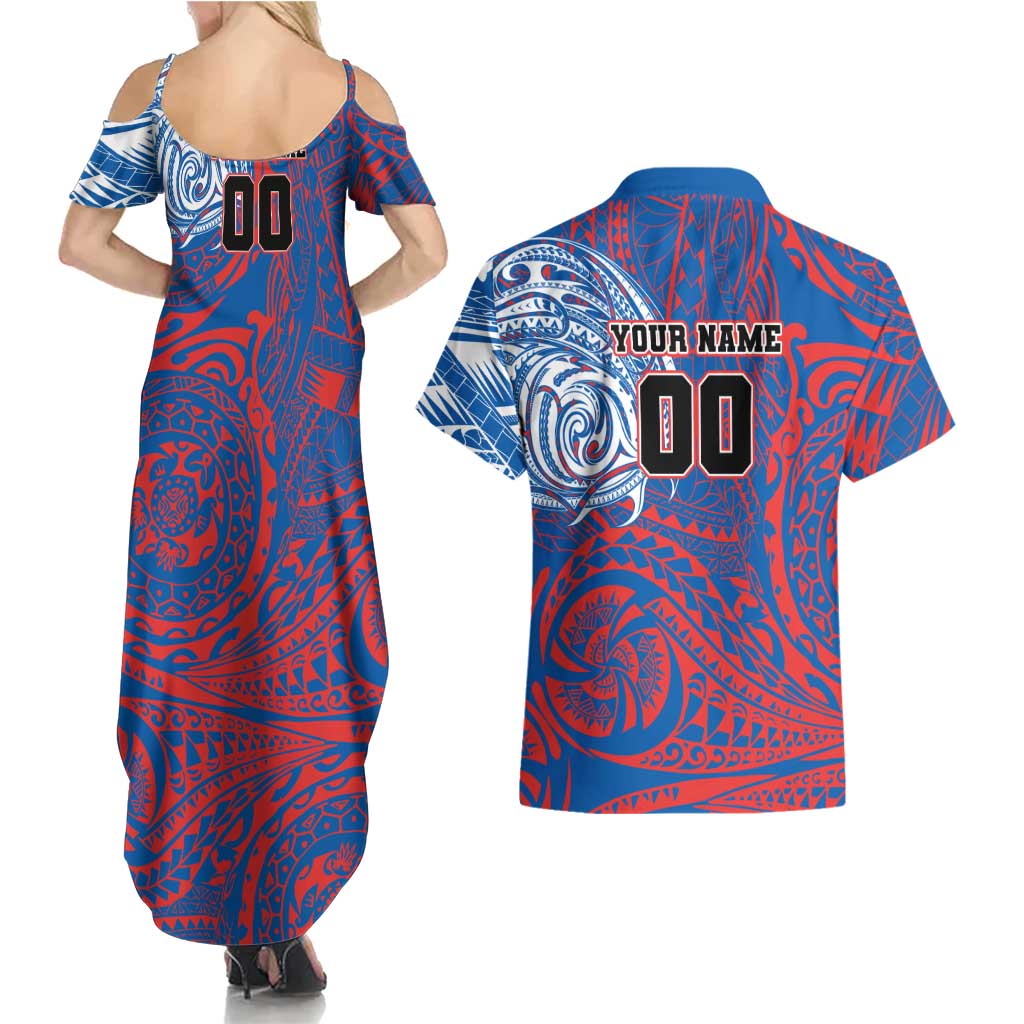 Personalized Newcastle Knights Couples Matching Summer Maxi Dress and Hawaiian Shirt Polynesian Tribal Chest and Sleeve Tattoo