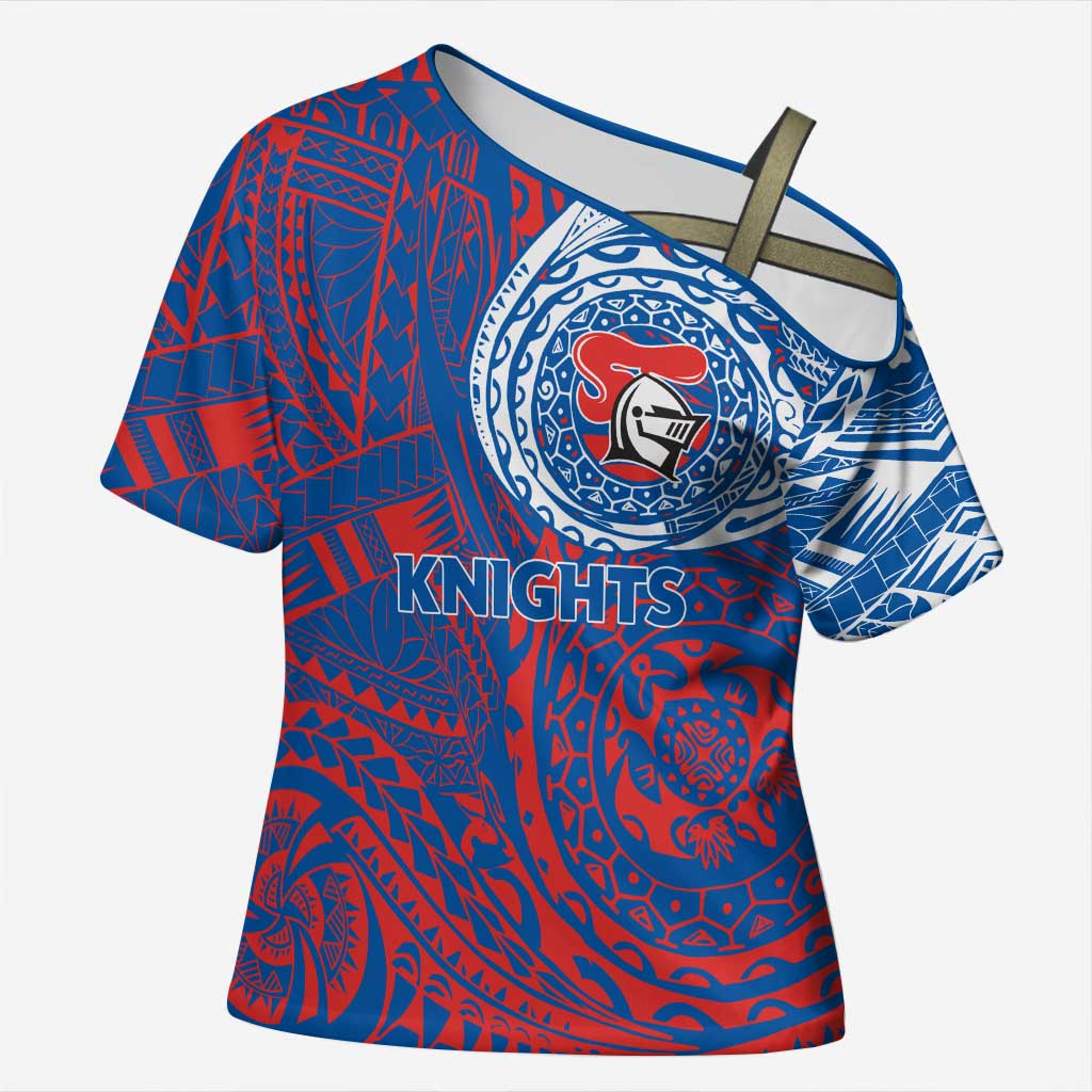 Personalized Newcastle Knights Cross Shoulder Shirt Polynesian Tribal Chest and Sleeve Tattoo