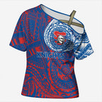 Personalized Newcastle Knights Cross Shoulder Shirt Polynesian Tribal Chest and Sleeve Tattoo