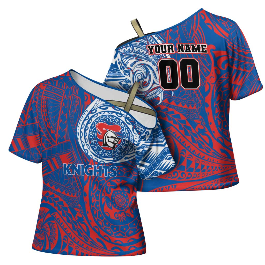 Personalized Newcastle Knights Cross Shoulder Shirt Polynesian Tribal Chest and Sleeve Tattoo