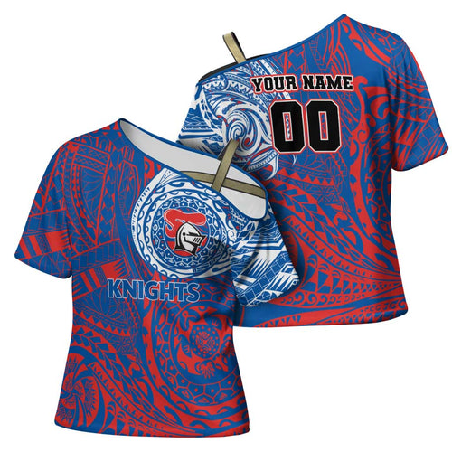 Personalized Newcastle Knights Cross Shoulder Shirt Polynesian Tribal Chest and Sleeve Tattoo