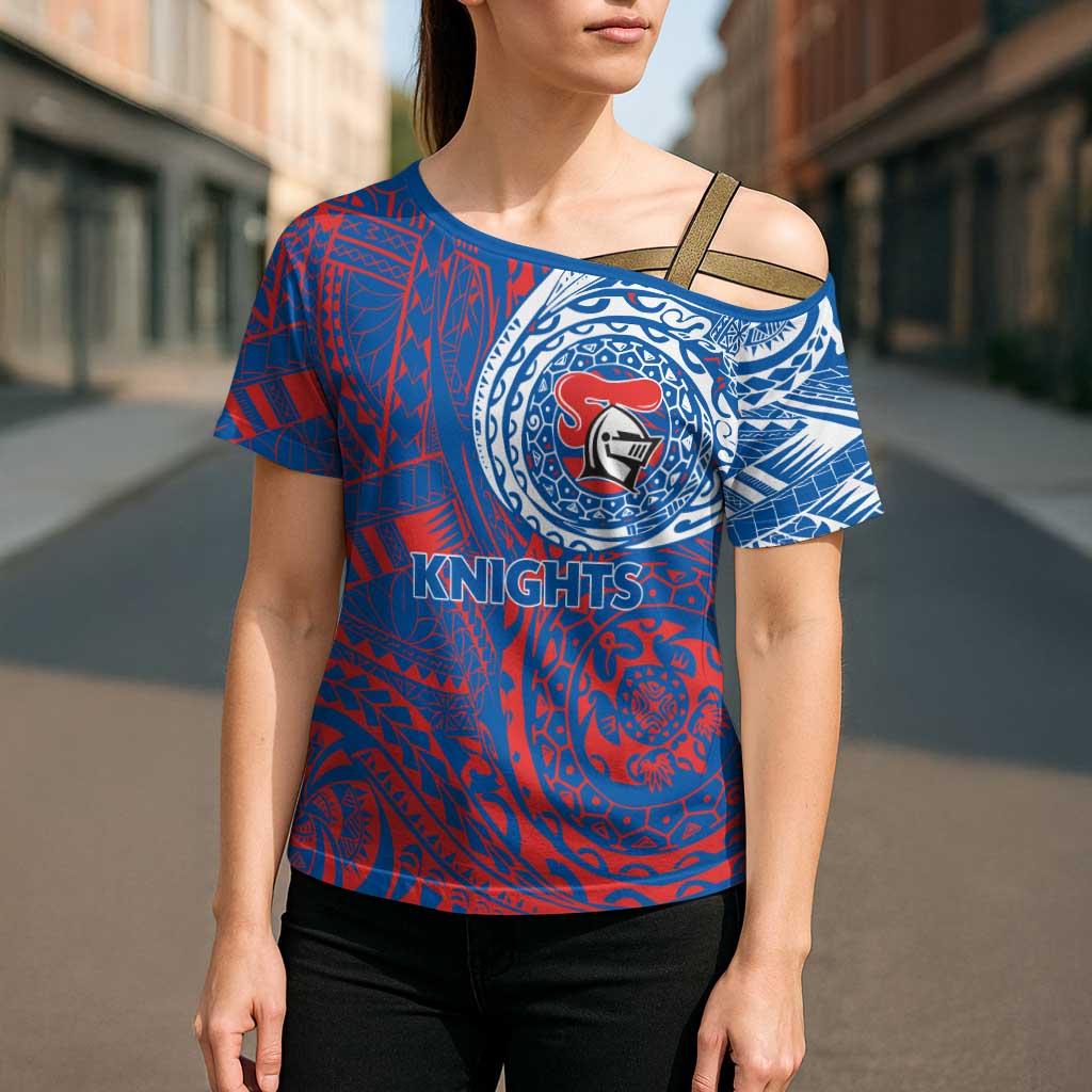 Personalized Newcastle Knights Cross Shoulder Shirt Polynesian Tribal Chest and Sleeve Tattoo