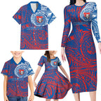 Personalized Newcastle Knights Family Matching Long Sleeve Bodycon Dress and Hawaiian Shirt Polynesian Tribal Chest and Sleeve Tattoo
